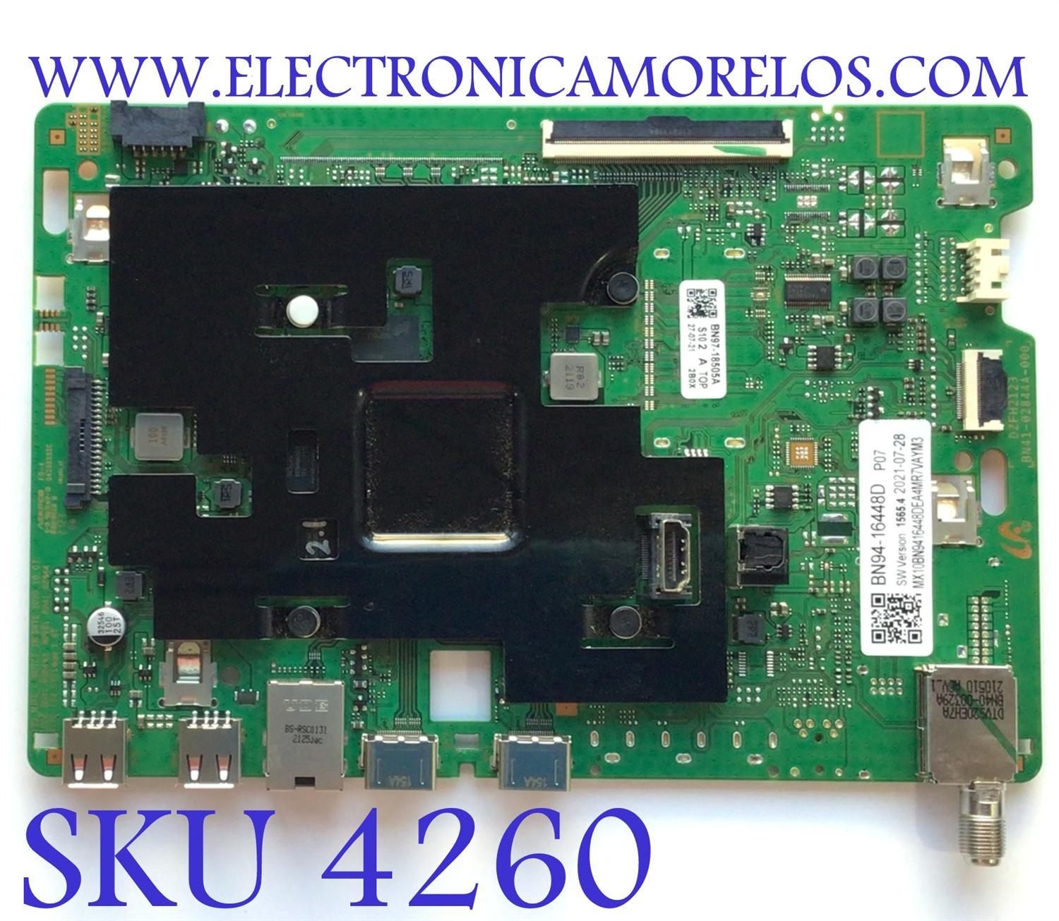 MAIN PARA SMART TV SAMSUNG 4K / NUMERO DE PARTE BN94-16448D / BN41-02844A / BN9416448D / 16448D / BN97-18505A / DZFH2123 / DISPLAY BN96-52422A / BN9652422A / MODELO UN55AU8000BXZA FF12